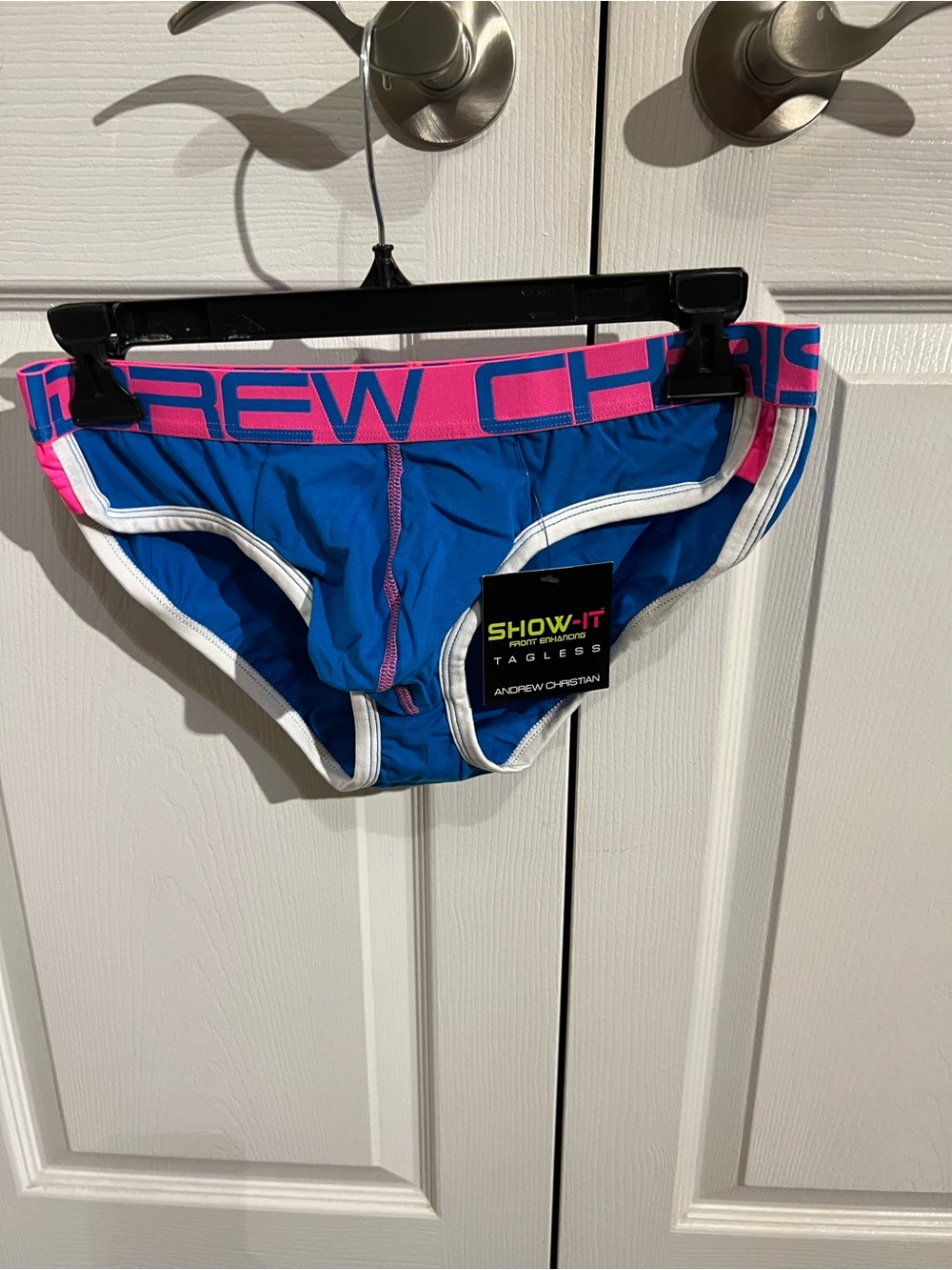 Andrew Christian Royal Blue Briefs with Pink Waistband